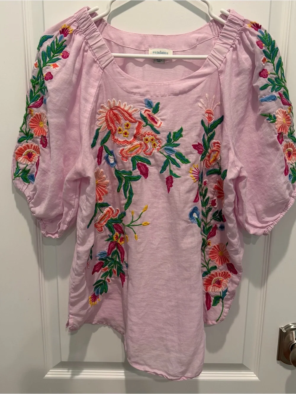 Sundance Catalog Womem’s Embroidered Vallejo Top Blouse Semi Sheer Pink Size M - Picture 2 of 9